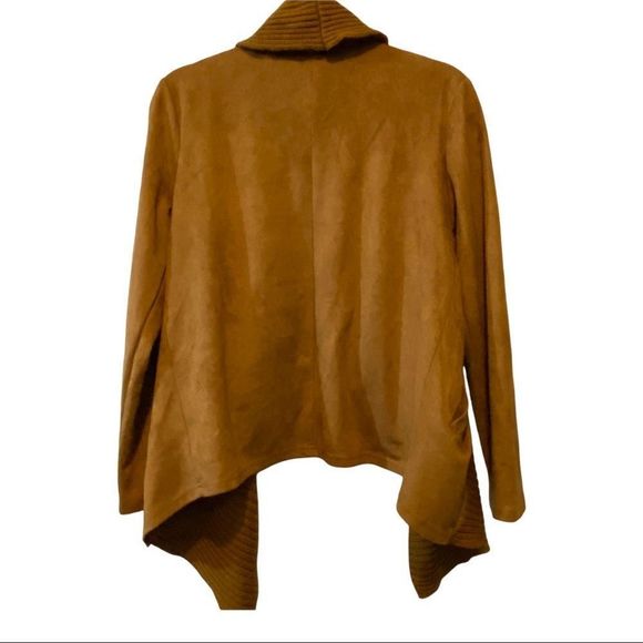 KORI waterfall faux suede cardigan sweater in cognac  size small EUC - Picture 6 of 7